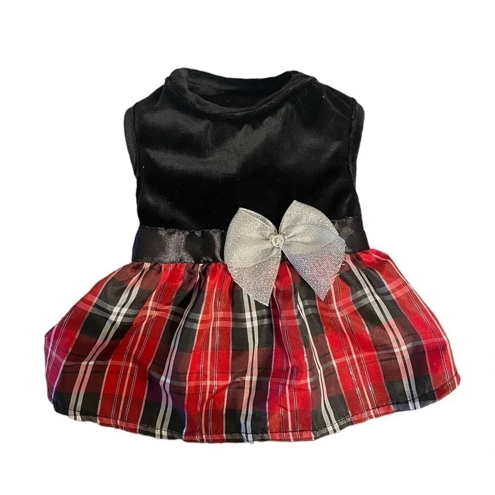 Small dog dress plaid velvet holiday dress
